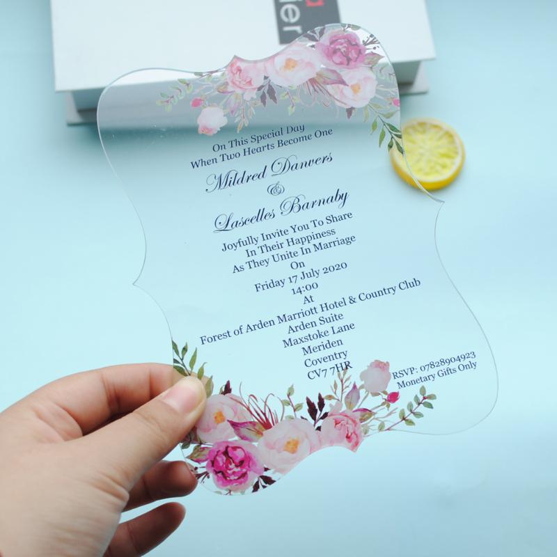 

pink white flower Acrylic Invitations Card For Wedding Birthday Party Customizable Card