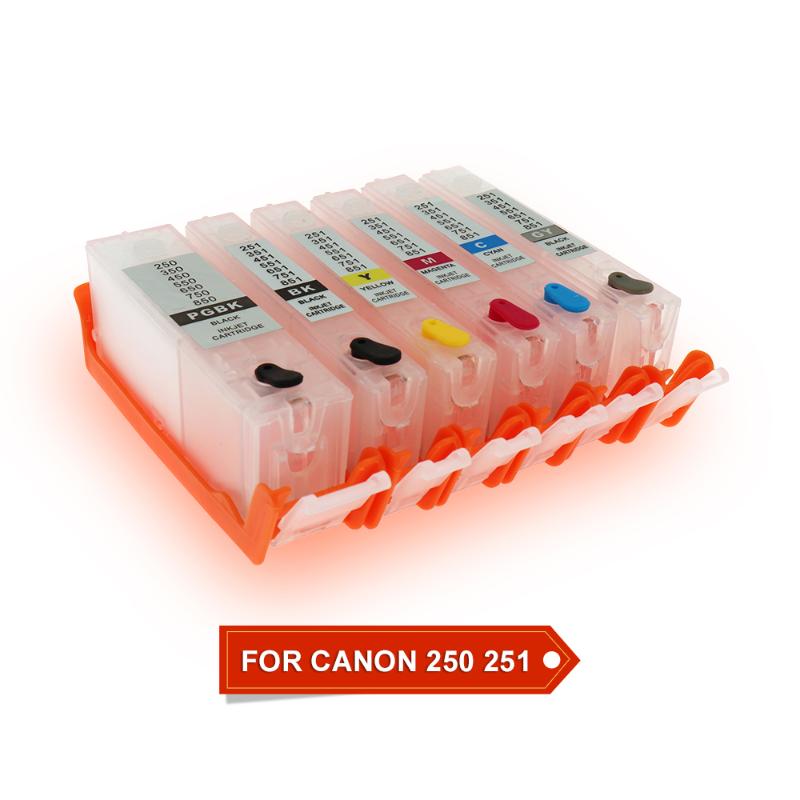 

6Colors PGI250 CLI251 Refillable Ink Cartridge For Canon MG6320 MG7520 Printer with ARC Chip