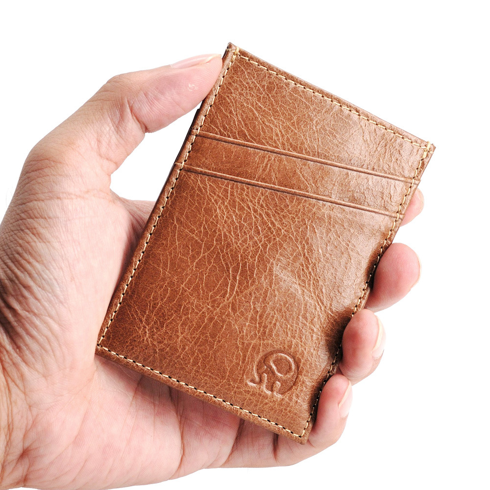 

NEW Slim 5 Card Slots Genuine Leather Holder Men Porte Carte Minimalist Wallet for Cards, Brown