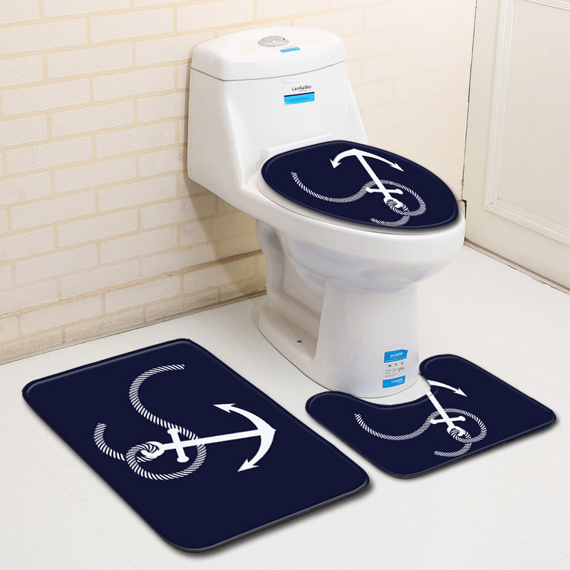 

3pcs/set Vintage Cartoon Print Anti-slip Bathroom Floor Mat Home Decor Shower Non-Slip Rug Bath Door Mats Anchor