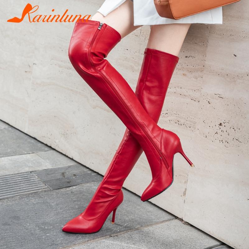 

Karin 2020 New Design Plus Size 45 Sexy Thin High Heels Over The Knee Boots Woman Pointed Toe Zip Up Spring Autumn Boots, Black