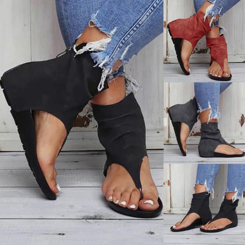 

Summer Roman Shoes Women Suede Flat Open Toe Breathable Sandals 2020 Fashion Black Zipper Casual Beach Sandals Zapatos de Mujer