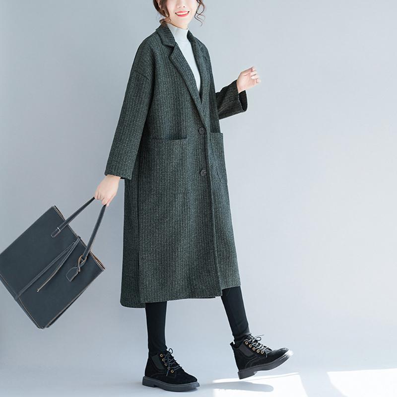 

Women Winter jacket 2020 New Trench Coats Female Solid Vertical Coat Casual Woolen Casual Warm Medium Length Coat manteau femme, Black