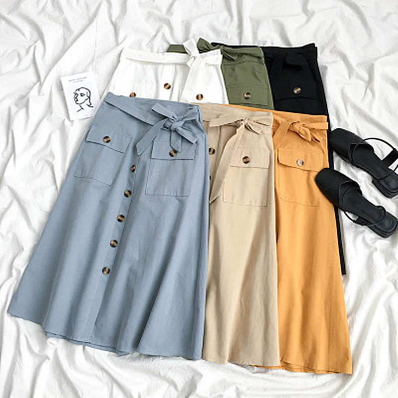 

Blackday Hot Sale Autumn And Winter Women Fashion Skirt Buttons Fake Pocket A Word Skirt Dark Coffee Color New, Blue