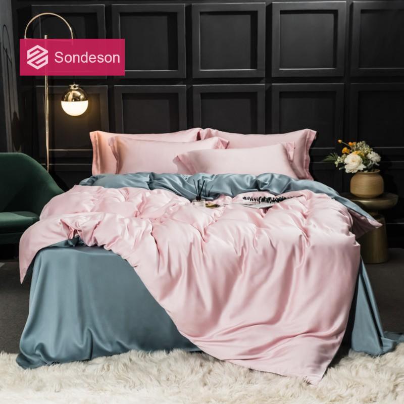 

Sondeson Women 100% Silk Beauty Bedding Set 25 Momme Duvet Cover Set Flat Sheet Bed Linen Pillowcase For Gift Bed 4pcs, 001