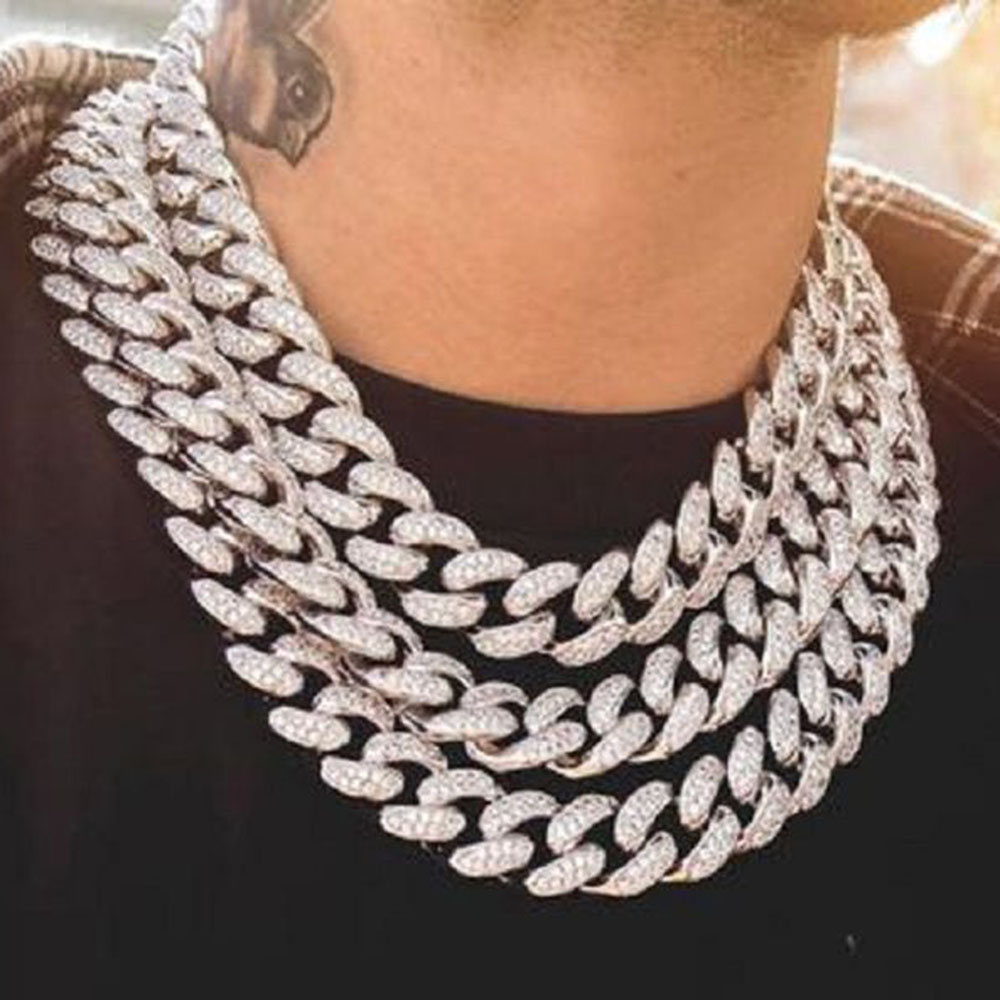 

Iced Out Bling Rhinestone Crystal Gold Finish Miami Cuban Link Chain Men's Hip Hop Necklace Jewelry 18, 16 20, 24, 30Inch Chains Necklaces