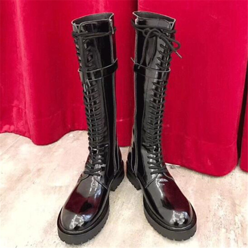 

Belt Buckle Zipper Women Long Boots Knee High Botas Mujer Lace Up Zipper Shoes Woman Runway Punk Heels Knight Thigh High Boots, Beige