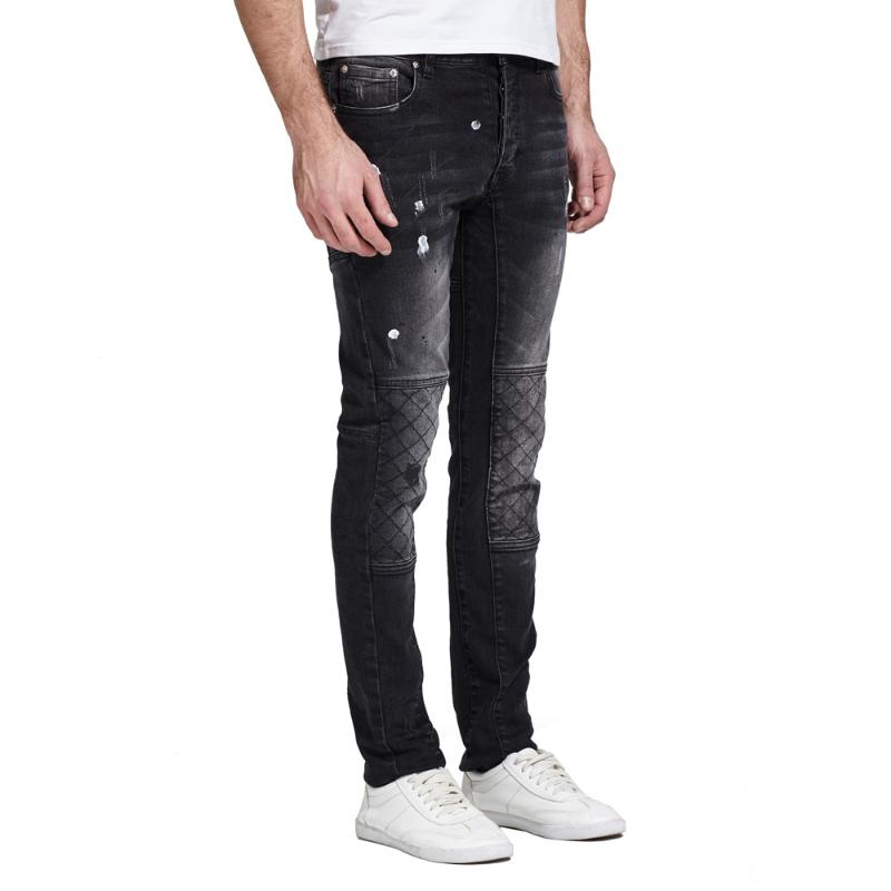 

Fashion Men Jeans Design Stretch Destroyed Biker Slim Jeans For Men E5021, Black