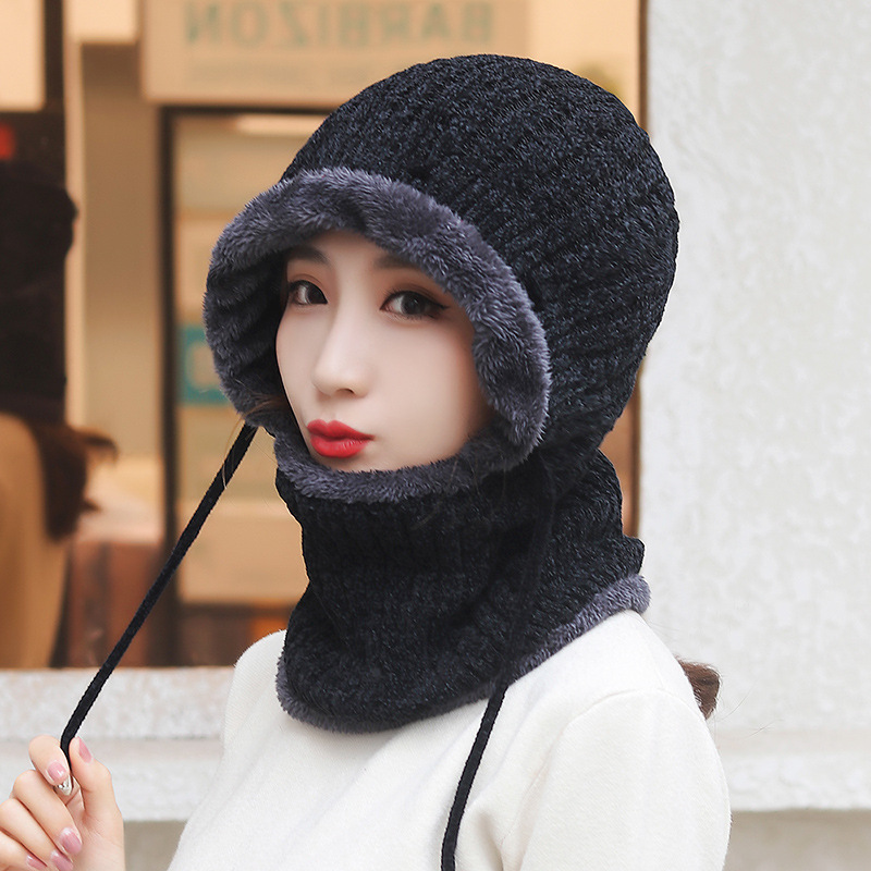 

Female Neck Collar Warmer Plus Velvet Thick Knitted Cap Windproof Winter Hats For Women Hat Beanies For Women Outdoor Ski Caps, Beige