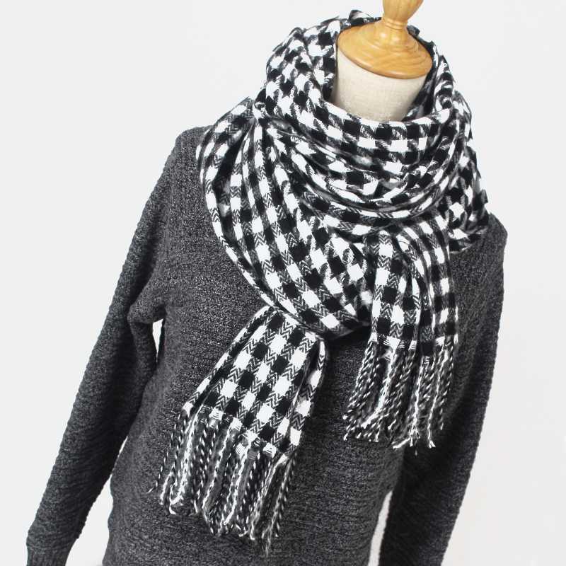 

Winter Plaid Cashmere Scarf Women Poncho Female Warm Scarves & Shawls Ladies Hijab Scarf Black