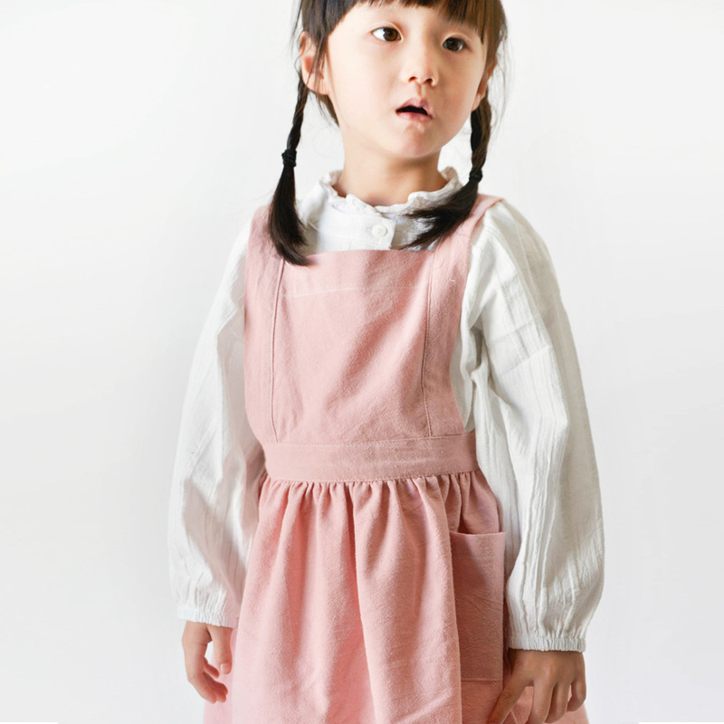 

Apron parent-child baby children's baking cotton and linen kitchen Korean overalls children's play apron
