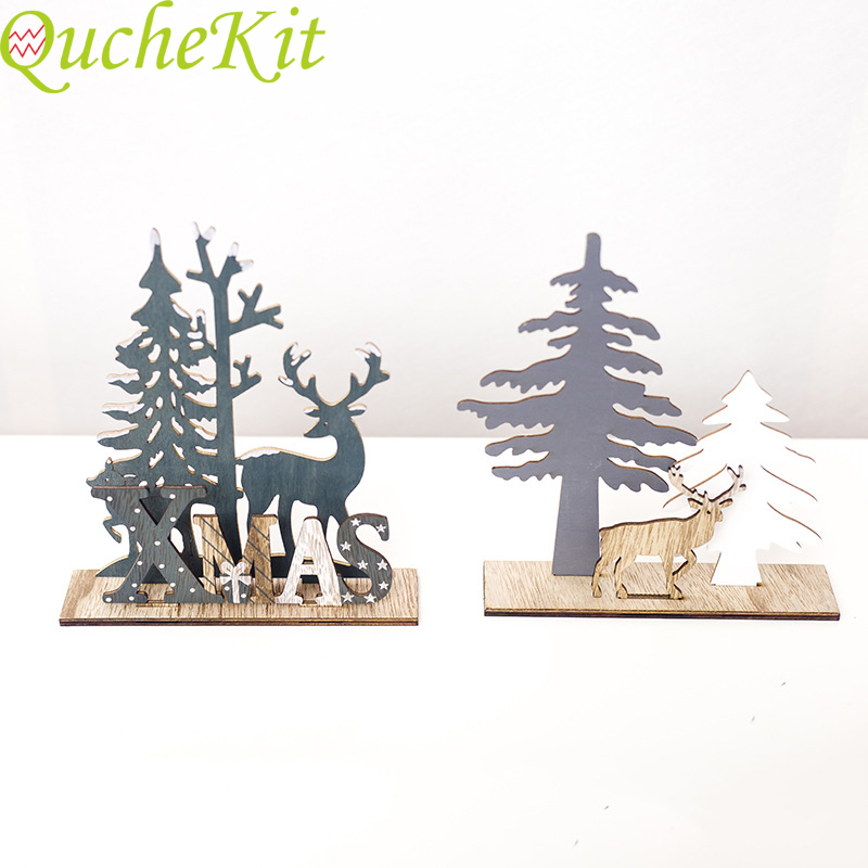 

Christmas Decorations Elk Xmas Tree Pendants Wooden Decoration Merry Desktop Ornaments DIY Home Garden Decorative