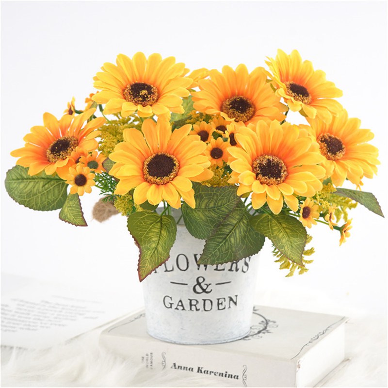 

7 Forks Yellow Sunflower Artificial Silk Flower Bouquet Autumn Decoration Sun Flower Office Home Party Garden Decor Fake