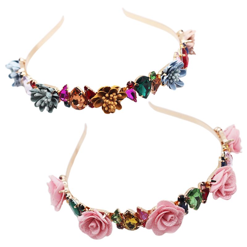 

Fashion Women Baroque Metal Hair Hoop Rhinestone Flower Jewelry Headband Gifts