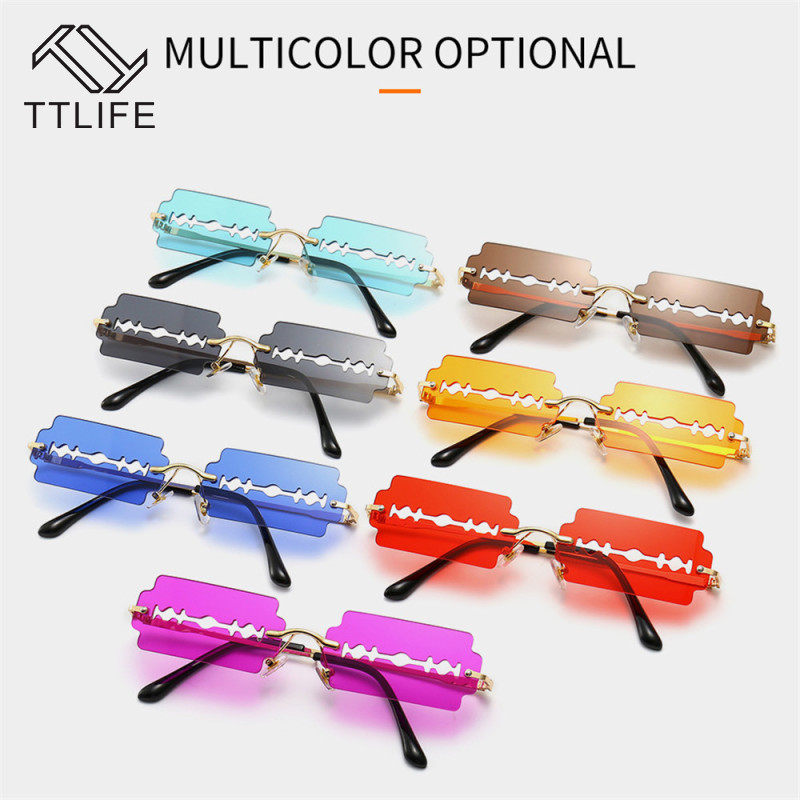 

TTLIFE Small Rectangle Sunglasses Women Rimless Square Sun Glasses For Women Summer Style Female Uv400 Feminino