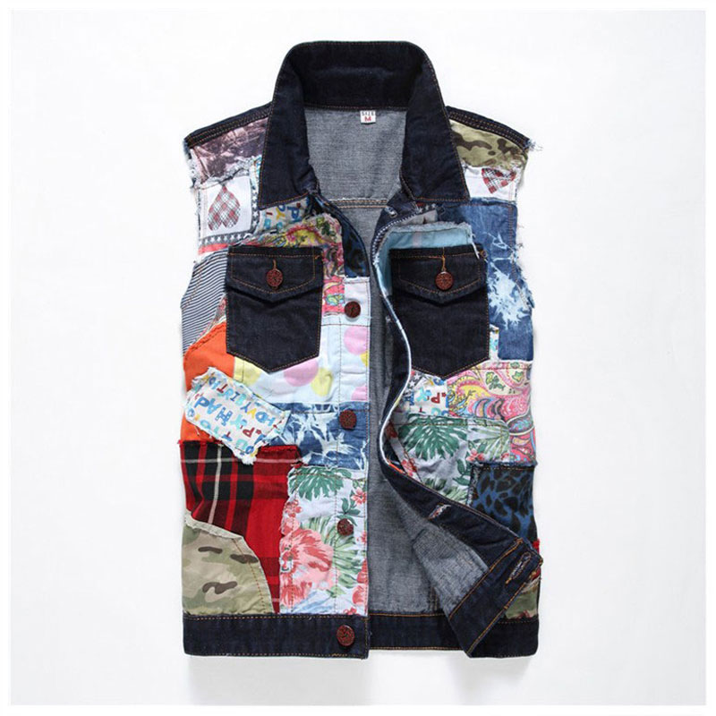 

Nice Denim Blue Jean Vest Men Brand Coats Patchwork Male Cowboy Waistcoat Brand Man Sleeveless Jacket Clothing Spring Autumn, As pic