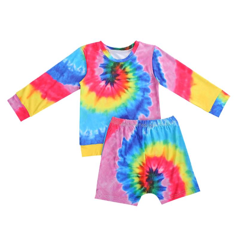 

2020 New Fall Autumn Kid Baby Girls Boys 2Pcs Fashion Tie-Dye Set Long Sleeve Top+Shorts Kid Children Outfit Clothes, As pic