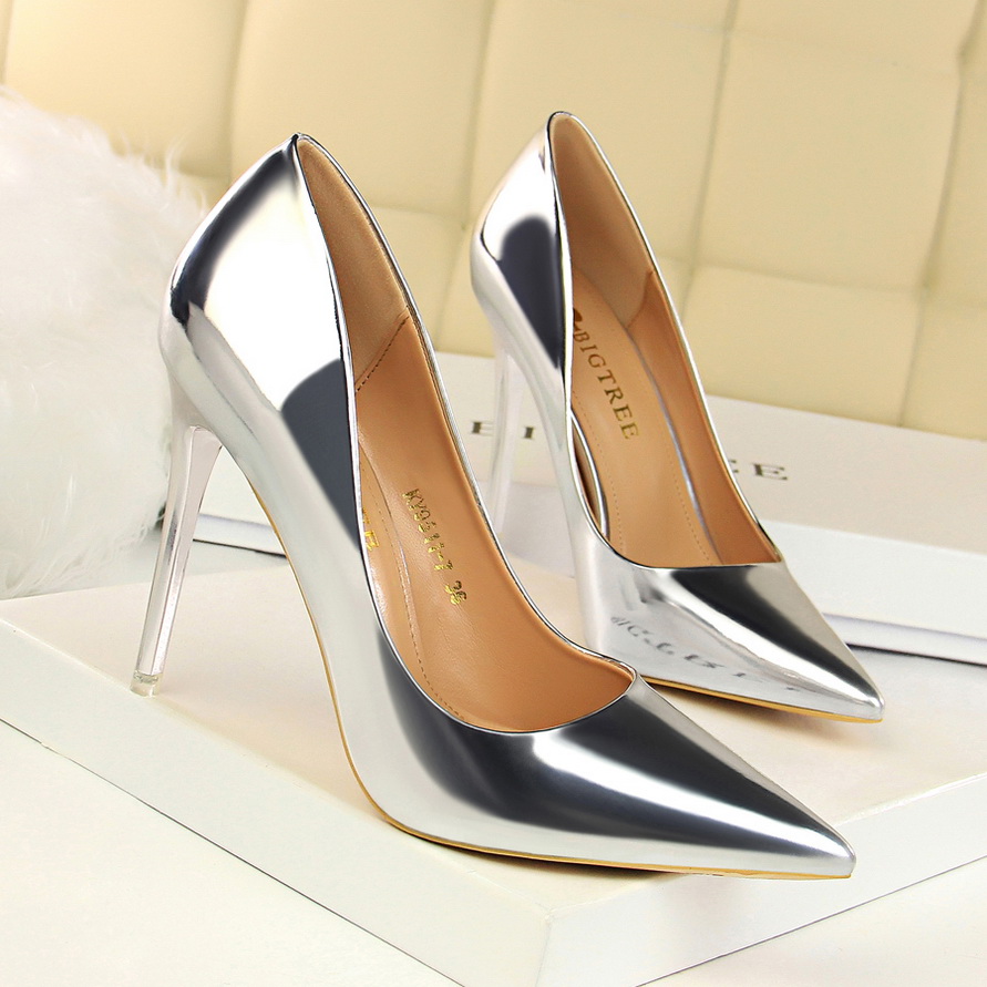 

2020 New Women Sexy Pumps Shoes 10cm Sexy Nude Black Pointed Toe High Heeled Shoes 10.5CM Party Prom Patent Leather Pointy Toe Pumps w6564, Gold7.5cm