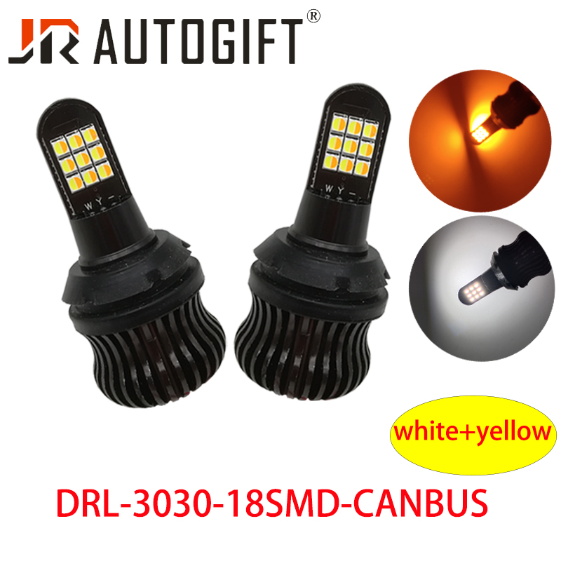 

2PCS Dual Color 1156 BA15S 3030 18smd LED Bulbs Turning Lights 18SMD White Amber Error Free Canbus DRL, As pic