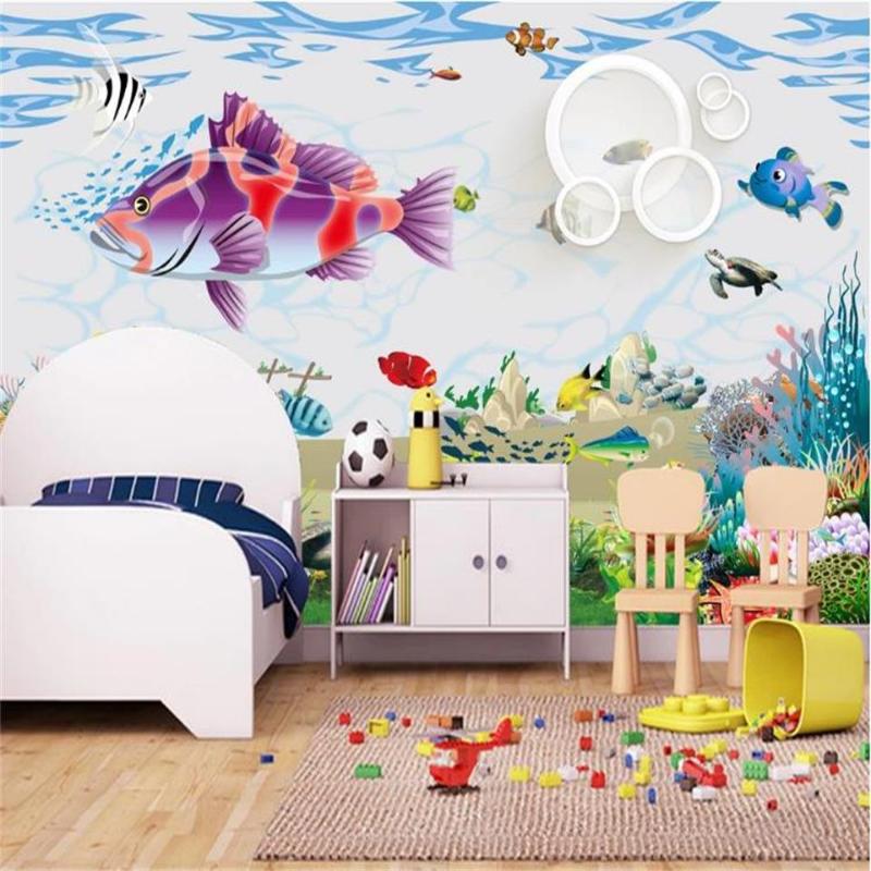 

custom size 3d photo wallpaper mural living room kids room water fish cartoon 3d picture sofa TV backdrop wallpaper for wall, Silk wallpaper