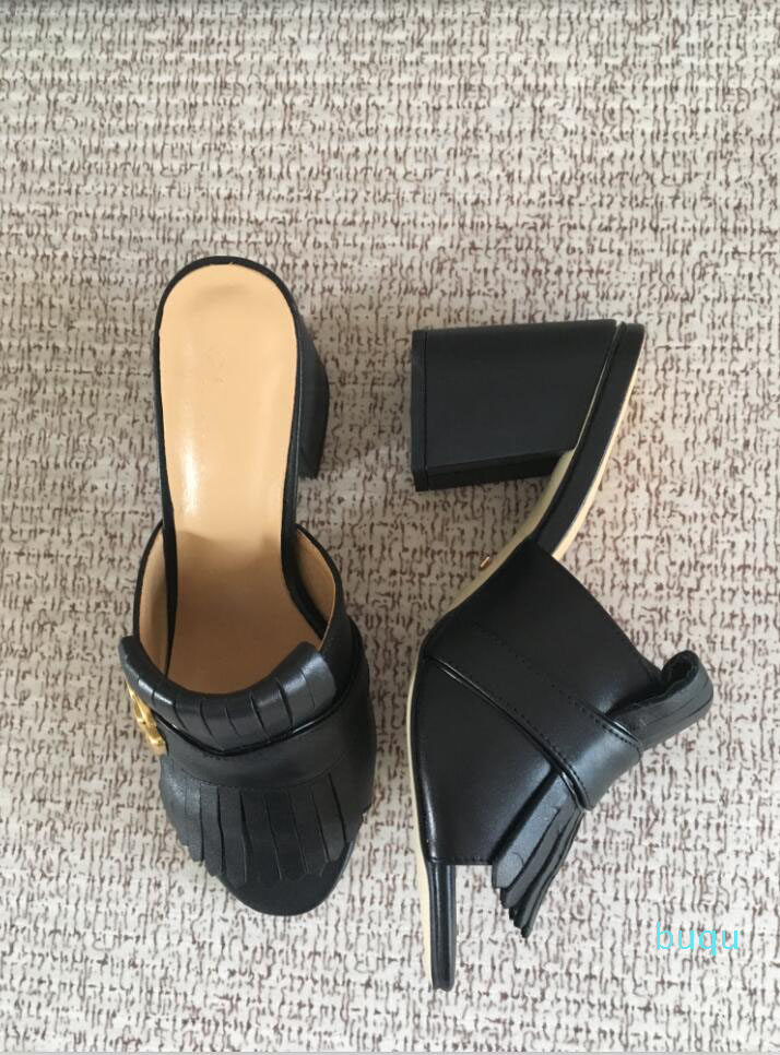 

Hot Sale- 2020 new design women's fashion thick heels shoes black leather sandals girls casual heel slides lady red green shoe big size 34-4