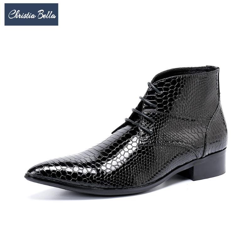 

Christia Bella Large Size Men Zipper Boots Fashion British Style Male Formal Party Shoes Fashion Men Lace Up Snake Skin Boots, Black