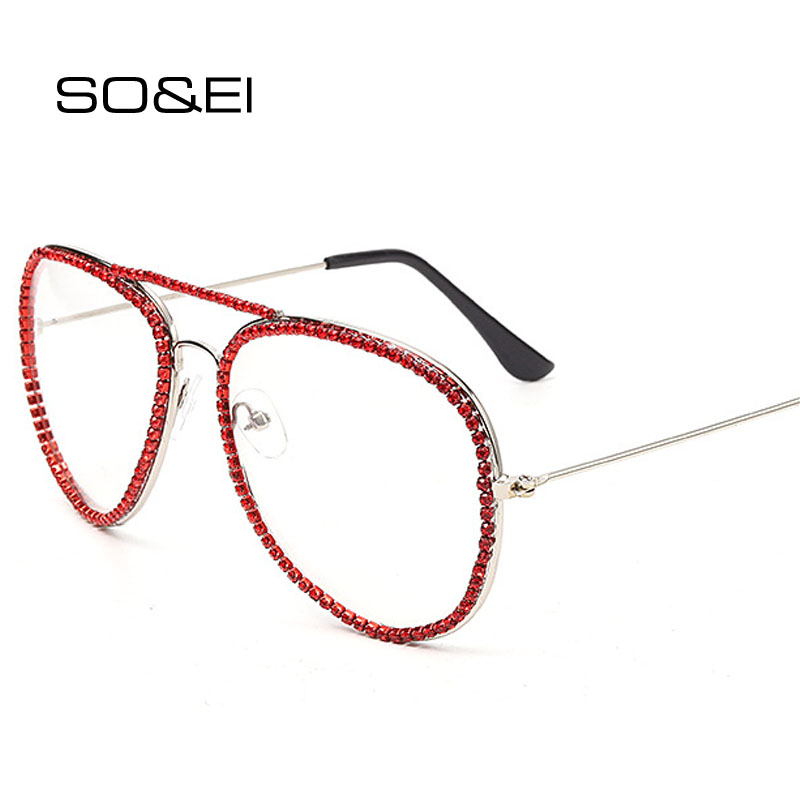 

SO&EI Retro Round Pilot Double Bridges Women Sunglasses Metal Paste Chain Glasses Frame Men Clear Lens Sun Glasses Oculos UV400