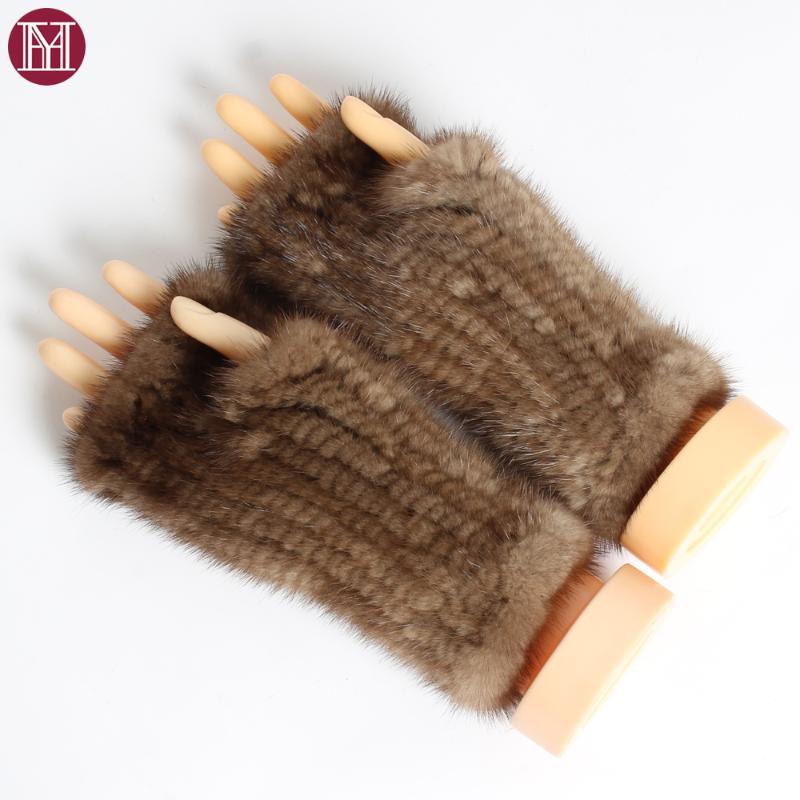 

Elegant Warm Genuine Gloves Winter Women Real Fingerless Glove Lady Good Elastic Fur Gloves Retail Wholesale