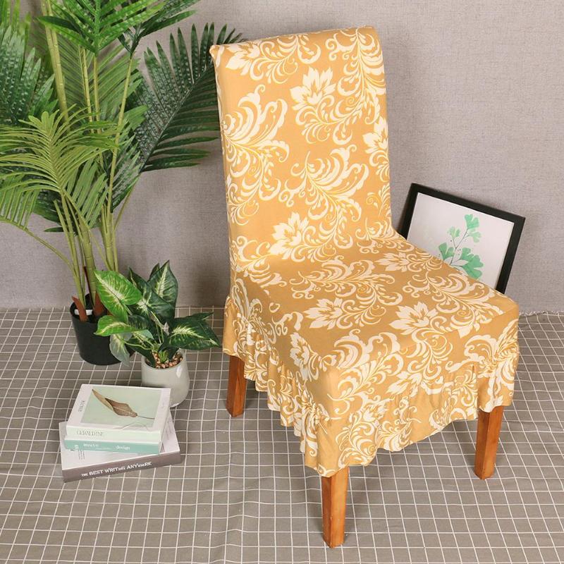 

Thin Gold Pattern Chair Cover Ruffled Removable Polyester Fiber Thin Cover Hotel Banquet Stretch Elastic Home Textile