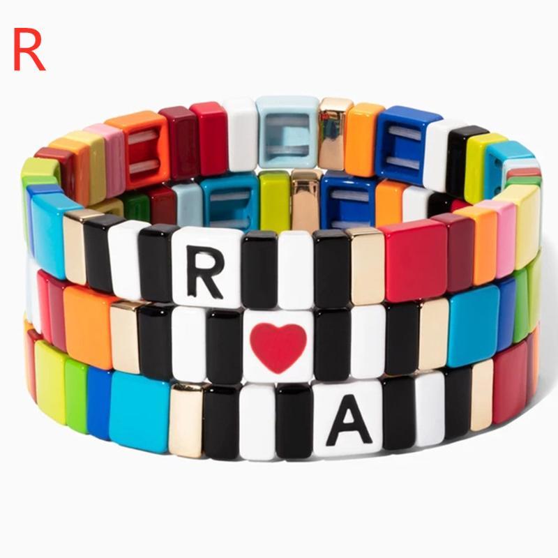 

2020Hot Sale Alloy Paint Letter Love Beads Bracelet Rainbow Tile Bracelet Bohemian Stackable Stretch Bracelets For Women Gift
