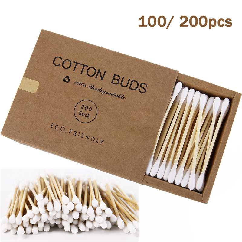 

100-200pcs Double Head Cotton Swab Bamboo Cotton Swabs Wood Sticks Disposable Buds for Nose Ears Cleaning Tools