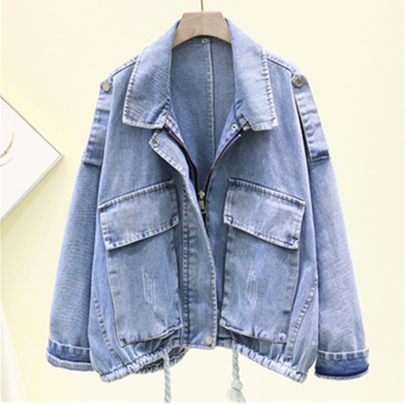 

Stand Collar Large Pocket Loose Student BF Denim Jacket Women 2020 Spring New Jackets Bomber Jacket Female Outerwear chaqueta, Black