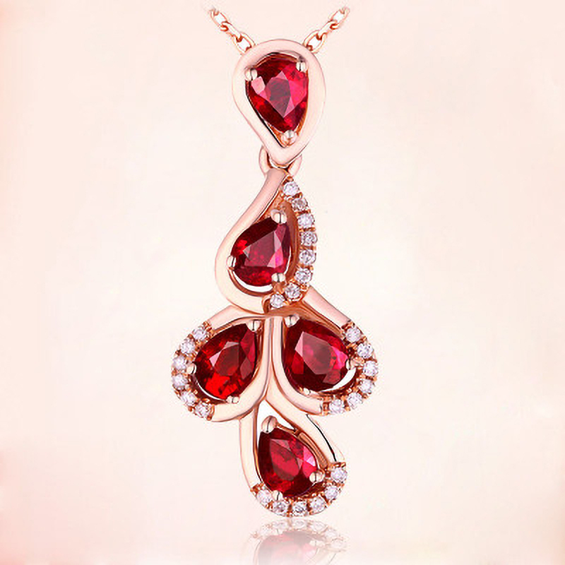 

2020 New Luxury Water Drop Red Zircon Necklace For Women Trendy Rose Gold Female Jewelry Party Accessories Gifts