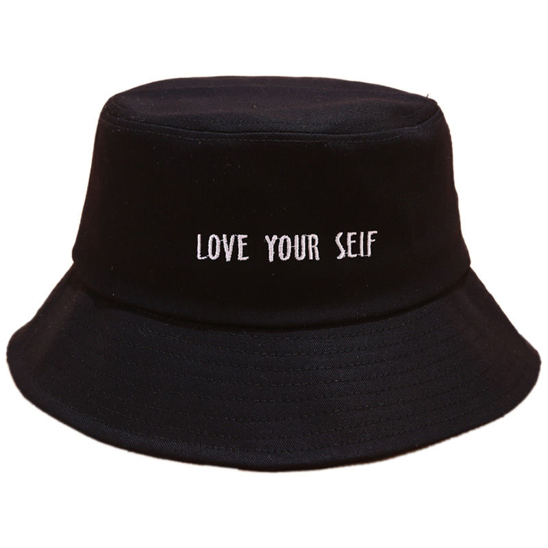 

New Fisherman Hat Female Summer College Wind Embroidered Basin Cap Student Couple Sunshade Sun Hat, Black