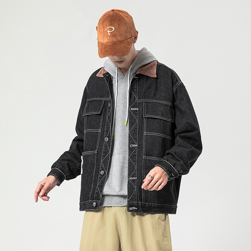 

2020 New Loose hip hop vintage denim jacket men coats streetwear youth clothes male Autumn Winter clothing Korea Japan black