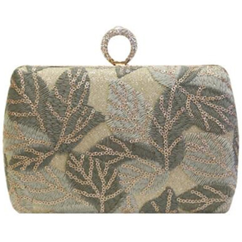 

New Women'S Sequins Evening Dress Clutch Bling Embroidery Clutch Bag Wallet Banquet Bag Women'S Ring, Gray