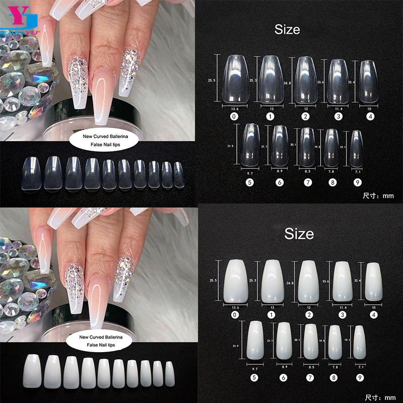 

500Pcs/Bag Long Fake Nails Coffin Full Cover Professional French Fake Nails Ballerina Manicure Acrylic False Nail Clear/Natural, Nature