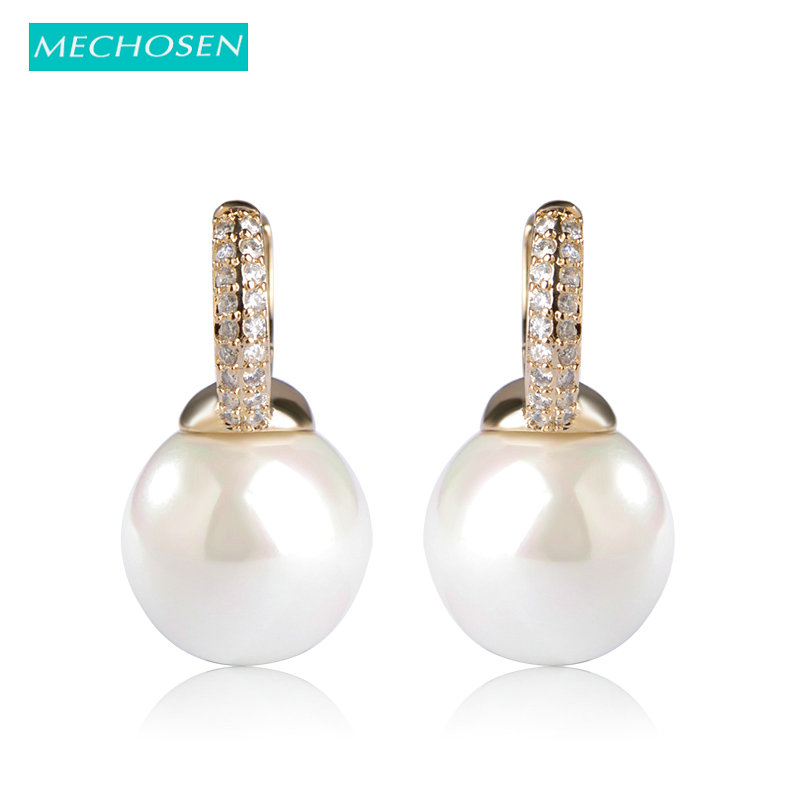 

MECHOSEN Brand Cubic Zircon Copper Earrings Simulated Pearl Brincos Pusety Wedding Banquet Engagement Women Ear Cuff Accessories