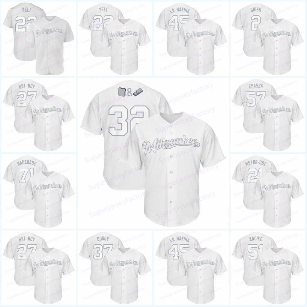 

2019 Players Weekend Milwaukee jerseys Shaw Travis Mayor-DDC Jeffress Jeremy Cain Lorenzo Three Kid Josh Hader HADERADE BAT BOY, 22 flexbase