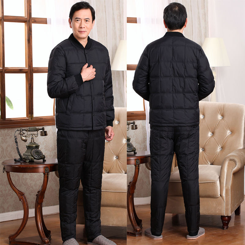 

Winter Down Jacket Cotton-Padded Clothes Padded Warm Cotton-Padded Suit Men Long Sets Men Outfit Set 2 Piece Set, Army green