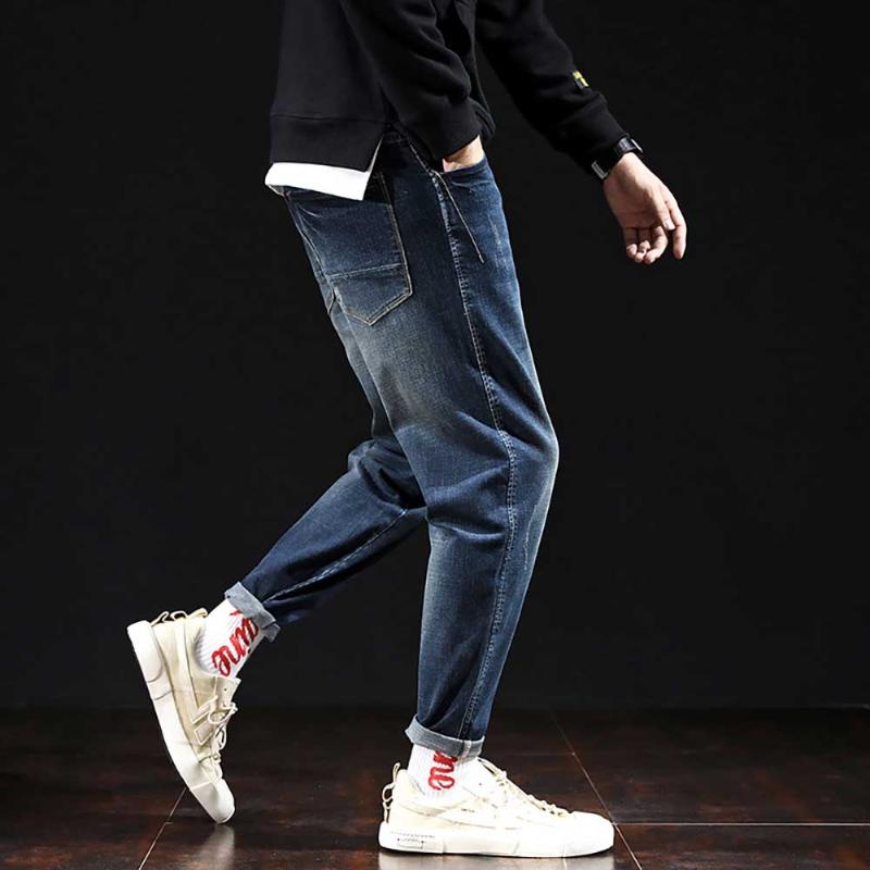 

Trendy Harem Jeans Men Casual Denim Pants Regular Fit Skinny Jeans Street Trousers Man Clothing, Black