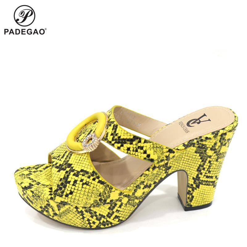 

Yellow Color Rhinestone Italian Women Wedding Shoes African Party Shoes Summer Women Slipper Pumps Shoe Italian Elegant, Brown