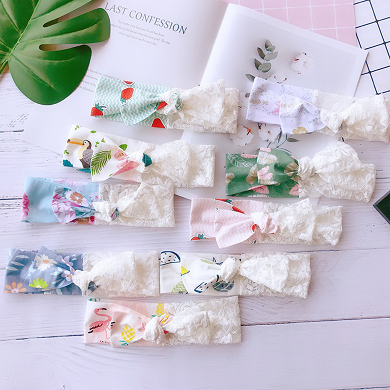 

Cute Lace Cotton Headbands for Little Girls Elastic White Summer Turban Fruit Flamingo Cross Tie Hairbands Photo Crown