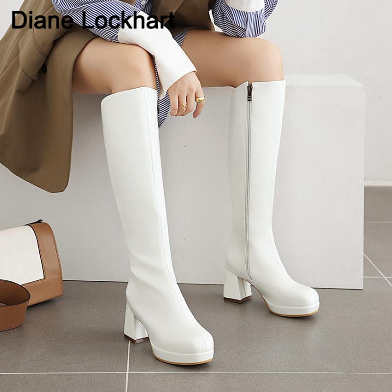 

New Arrivals autumn winter women Knee high boots shoes Mid Heels platform black yellow shoes woman casual Knight boots Female, Orange
