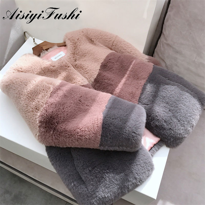 

Women High Quality Faux Fur Coat Elegant Soft Fluffy Jacket Shaggy Overcoat Female Coats Winter Warm Collarless Jacket, Pink