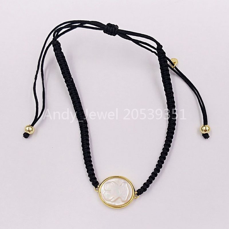 

Authentic 925 Sterling Silver bracelets Gold And Cord With Mother-Of-Parel Came Bracelet Fits European bear Jewelry Style Gift 712321020