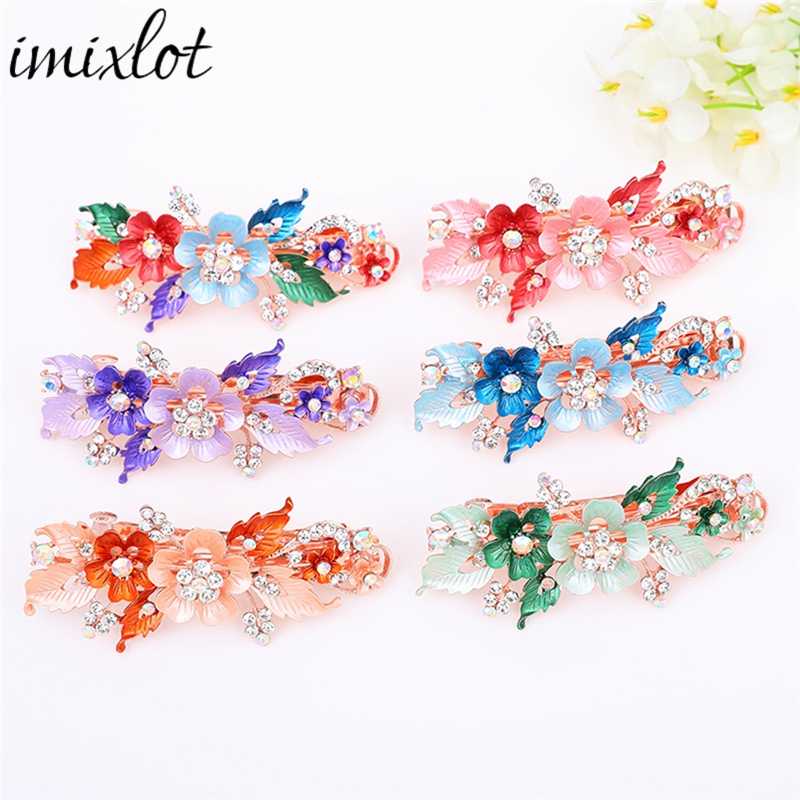 

Imixlot Elegant Fashion Rhinestone Flower Barrettes Women Girls Resin Floral Hair Clip Crystal Hairpin Headwear Accessories