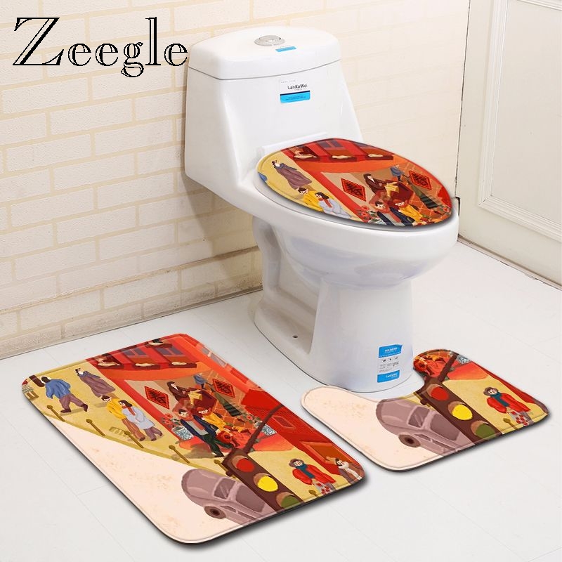 

Zeegle Bath Mat Set Anti Slip Bathroom Doormat Foot Mat Absorbent Toilet Pedestal Rug Flannel Soft Foot Toilet Seat Cover