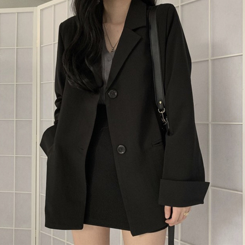 

Formal Black Blazer Skirts Suit Workwear 2020 Notched Casual Blazer Coat+Short Bodycon Skirt Spring 2 Piece Set For Women, Black two piece