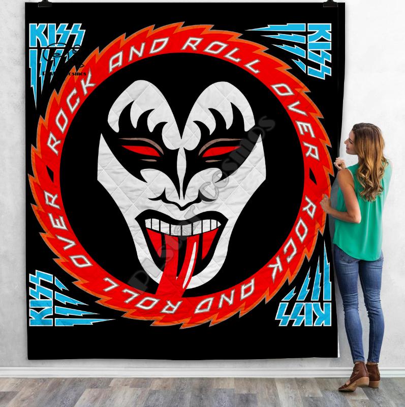 

KISS Rock&Roll All Nite Party 3D printed Quilt Blanket Kids Adult Bedding Throw Soft Warm Thin Blanket With Cotton Quilt style-6, Lavender